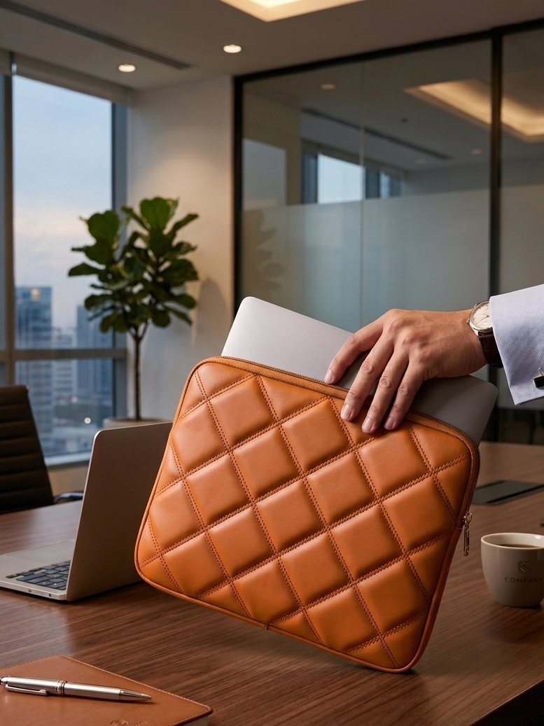 Premium Kapitone Deri Laptop Kılıfı